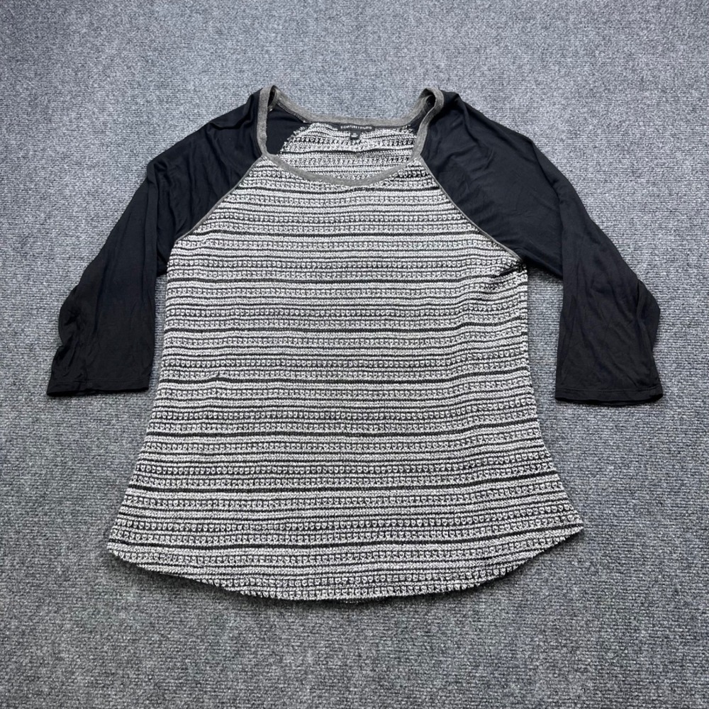 Signature Studio Raglan Knit Textured Black White Striped 3/4 Sleeve Top